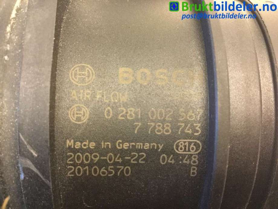 Luftmengde/luftmassemåler til BMW 1-Serie 2004-2011 (E81/E82/E87/E88) (E81/E82/E87/E88) (BMW|7 788 743|0 281 002 567|)