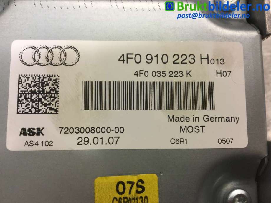 Bilstereo forsterker til Audi A6, Allroad 2006-2008 (Type II, Fase 1) (C6) (C6) (AUDI|4F0 910 223 H|)