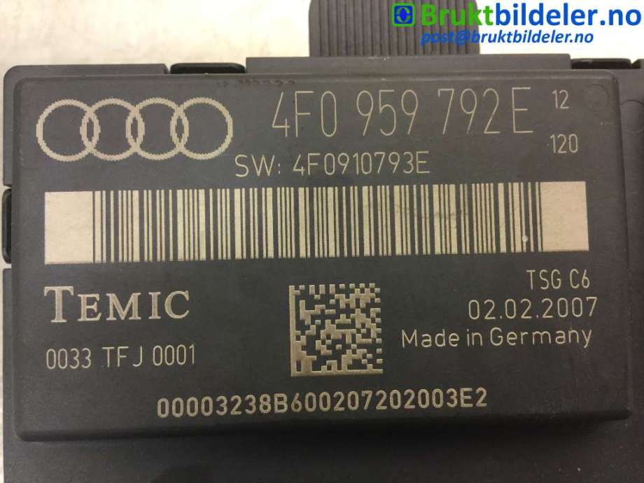 Styreenhet dør venstre foran til Audi A6, Allroad 2006-2008 (Type II, Fase 1) (C6) (C6) (AUDI|4F0 959 792 E|)