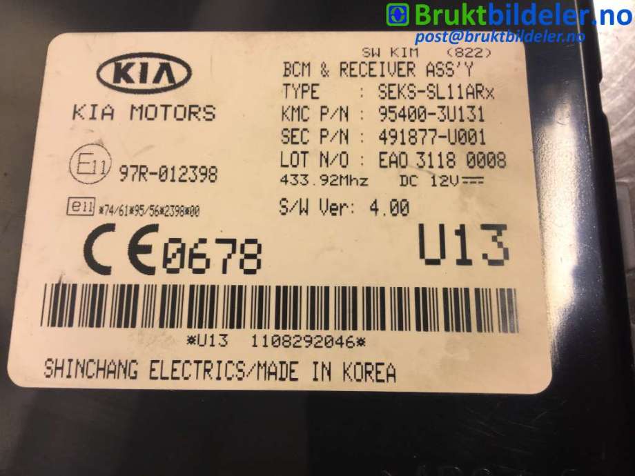 Styreenhet comfort (BCM) til Kia Sportage 2010-2016 (Type III) (KIA|95400-3U131|)