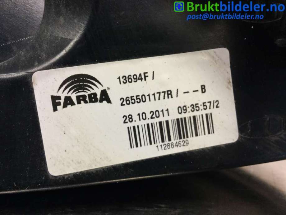 Baklykt høyre til Renault Fluence Z.E 2011-2014  (RENAULT|265501177R|13694F|)