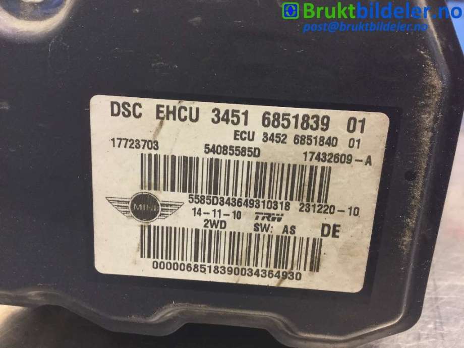 ABS sentral til Mini One/Cooper 2007-2014 (R55-57) (R55-57) (MINI|3451 6 851 839|54085585D|17432609-A)