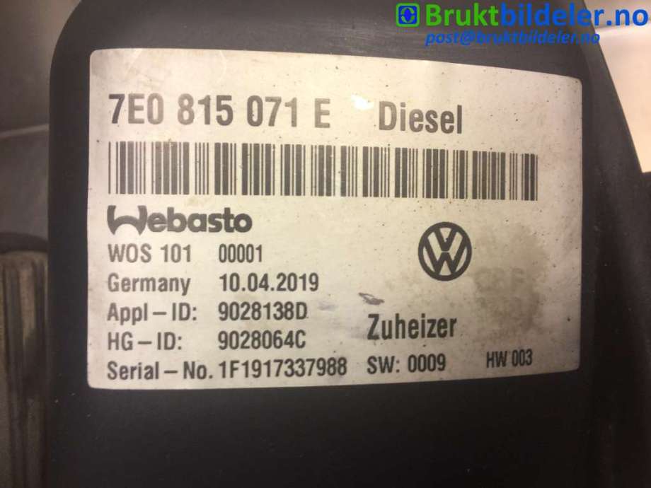 Dieselvarmer til VW Transporter / Caravelle 2019-->> (T6.1) (T6.1) (VOLKSWAGEN|7E0 815 071 E|9028064C|)