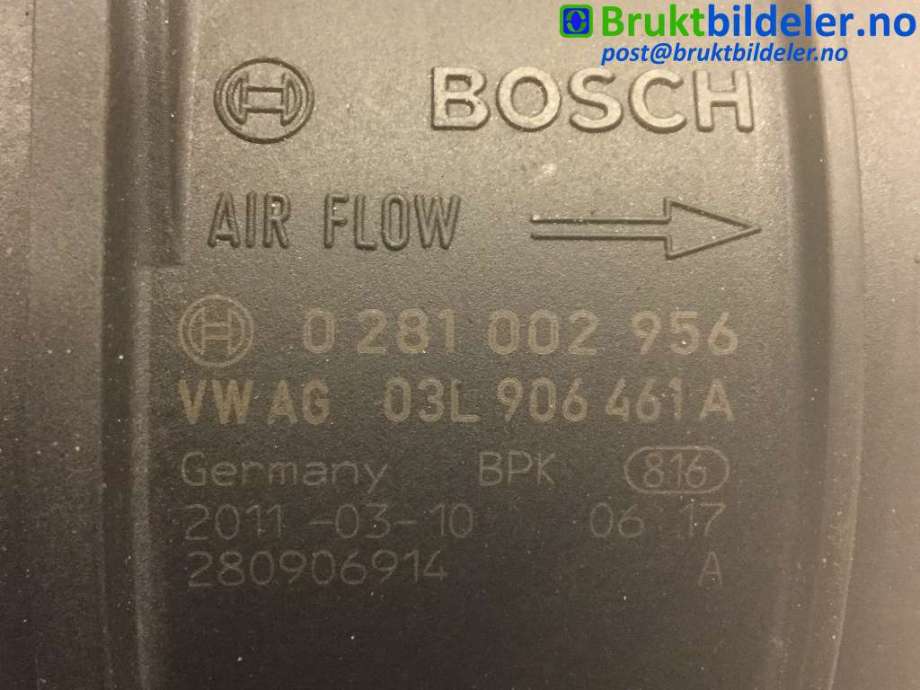 Luftmengde/luftmassemåler til VW Passat 2011-2015 (B7) (B7) (VOLKSWAGEN|03L 906 461 A|0 281 002 956|)
