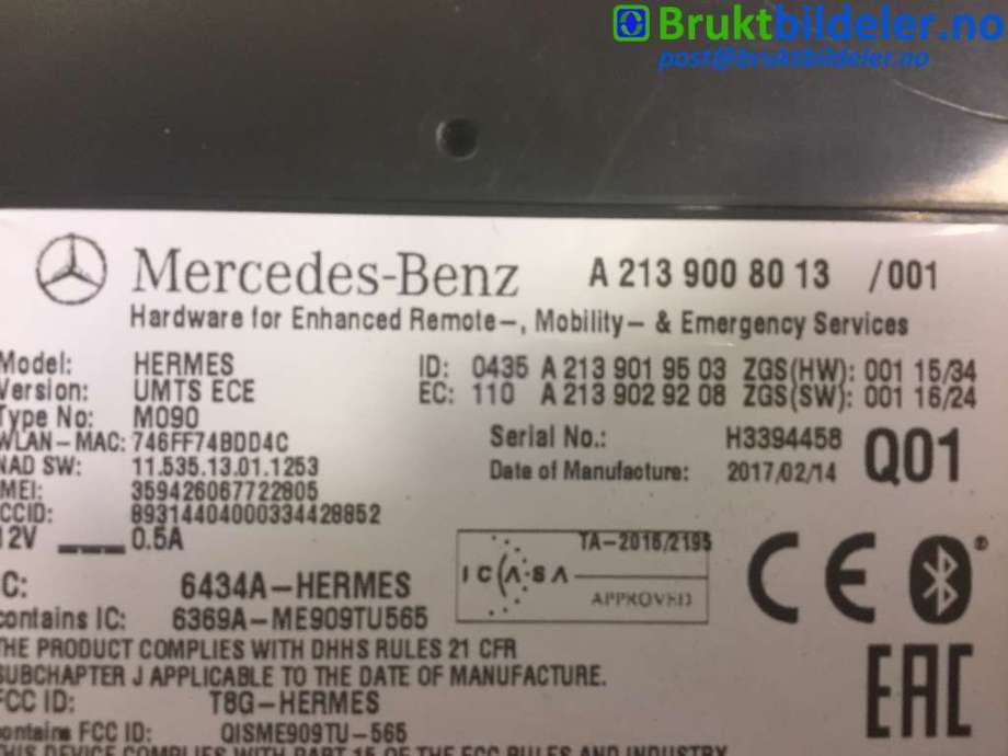 Styreenhet diverse til Mercedes C-Klasse 2014-2018 (Fase 1) (W205) (W205) (MERCEDES|A 213 900 80 13|)
