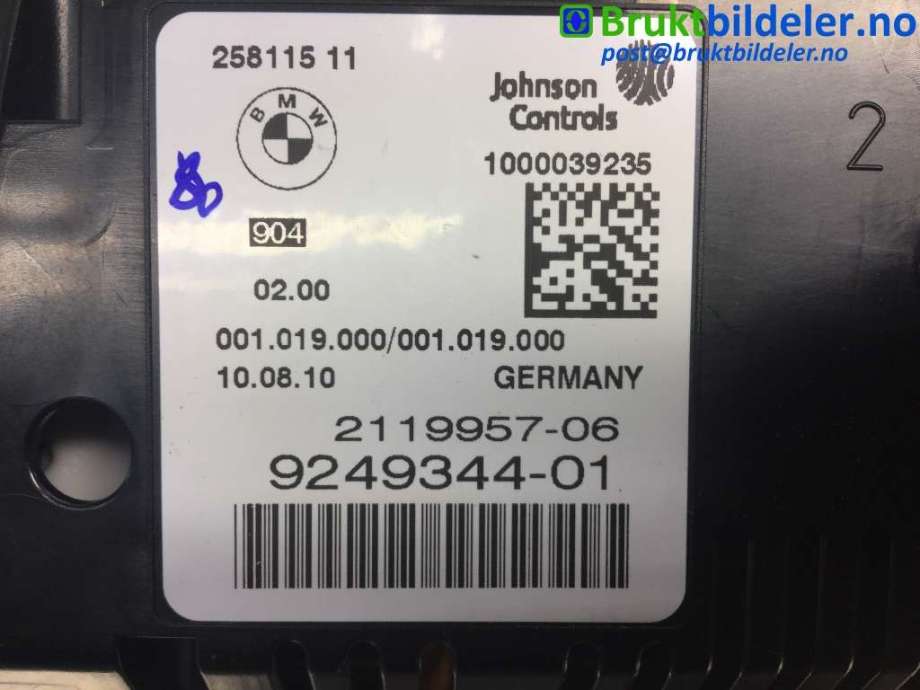 Instrumentpanel til BMW X3 2010-2017 (F25) (F25) (BMW|9 249 344|2119957-06|)