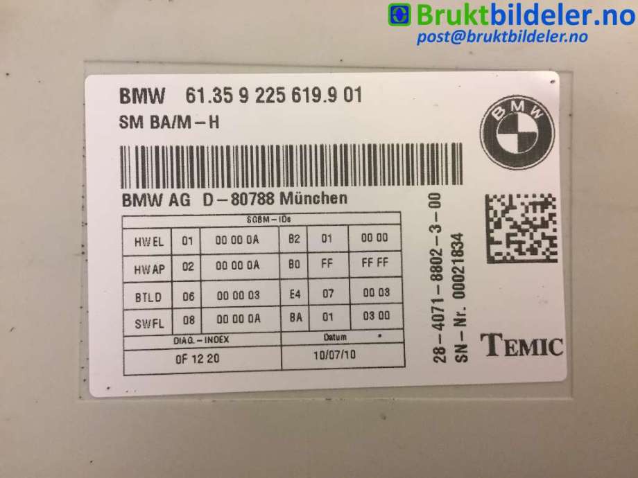 Styreenhet sete til BMW X3 2010-2017 (F25) (F25) (BMW|6135 9 225 619|)