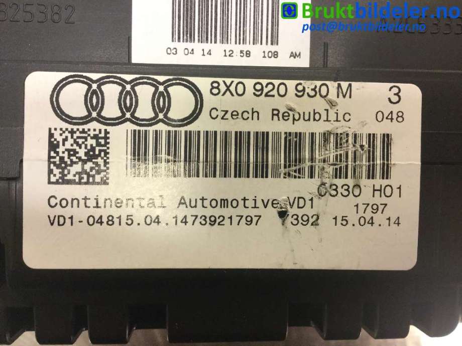 Instrumentpanel til Audi A1 2010-2014 (Type I, Fase 1)  (AUDI|8X0 920 930 M|)