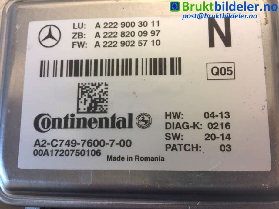 Sensor radar til Mercedes C-Klasse 2014-2018 (Fase 1) (W205) (W205) (MERCEDES|A 222 900 30 11|A2C7497600700|)