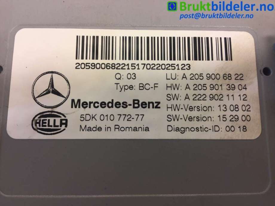 Styreenhet comfort (BCM) til Mercedes C-Klasse 2014-2018 (Fase 1) (W205) (W205) (MERCEDES|A 205 900 68 22|5DK 010 772-77|)