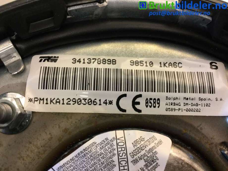 Airbag rattpute til Nissan Juke 2010-2014 (Fase 1)  (NISSAN|95815-1KA6C|34137889B|)