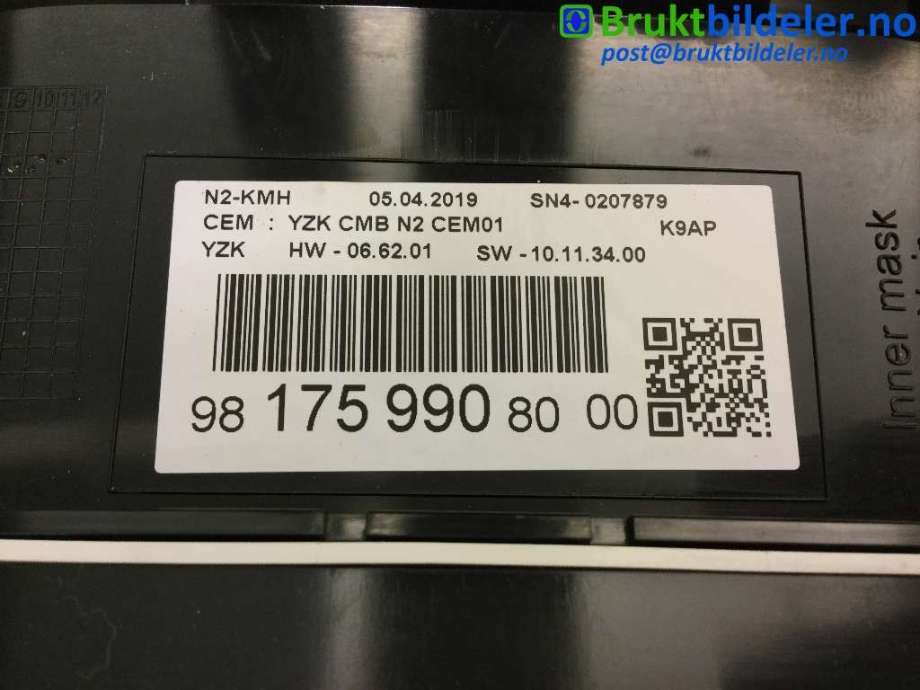 Instrumentpanel til Peugeot Partner 2019-->> (Type III)  (PEUGEOT|9817599080-00|)