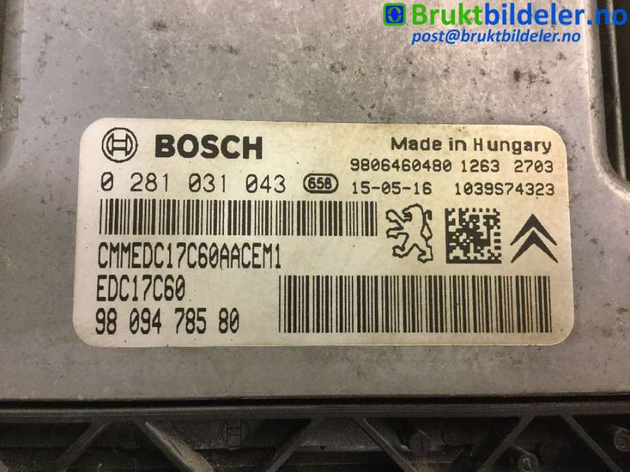 Styreenhet motor til Peugeot 308 2013-2021 (Type II)  (PEUGEOT|98 094 785 80|0 281 031 043|)
