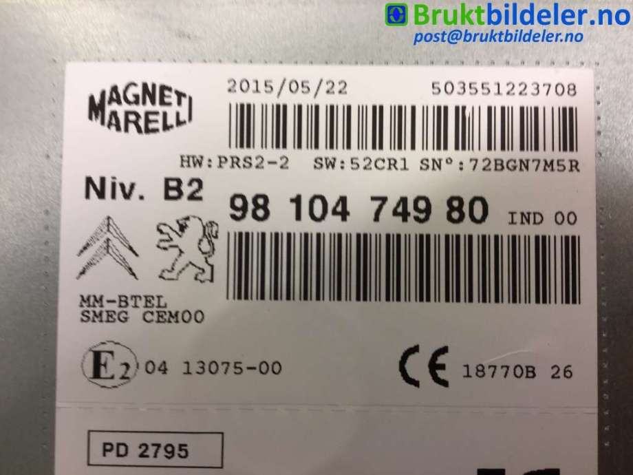 Bilstereo til Peugeot 308 2013-2021 (Type II)  (PEUGEOT|98 104 749 80|)