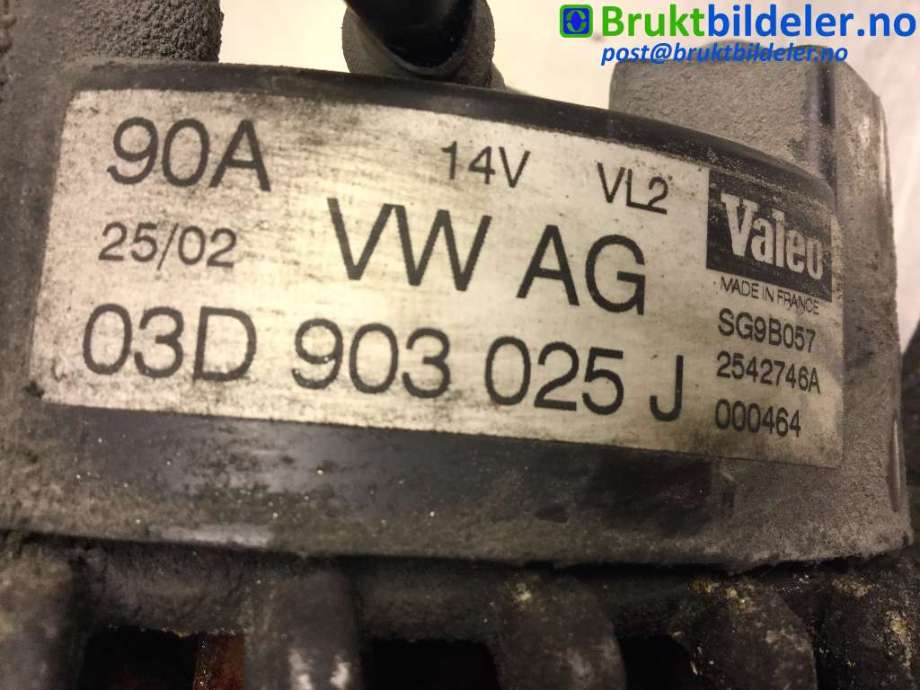 Dynamo til VW Polo 2002-2005 (Type IV, Fase 1)  (VOLKSWAGEN|03D 903 025 J|2542746A|SG9B057)