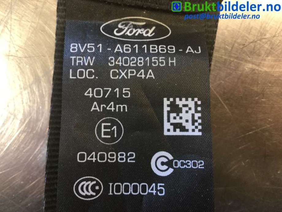 Sikkerhetsbelte bak venstre til Ford Fiesta 2013-2017 (Type VI, Fase 2) (FORD|8V51-A611B69-AJ|34021838C|)