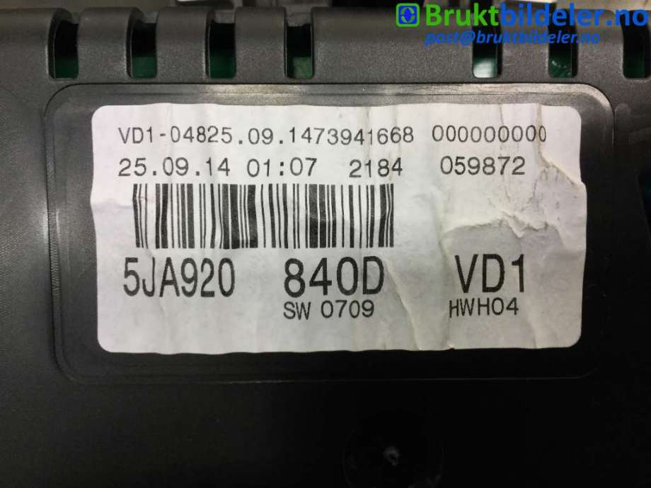 Instrumentpanel til Škoda Rapid 2012-2019  (SKODA|5JA 920 840 D|A2C89513700|)