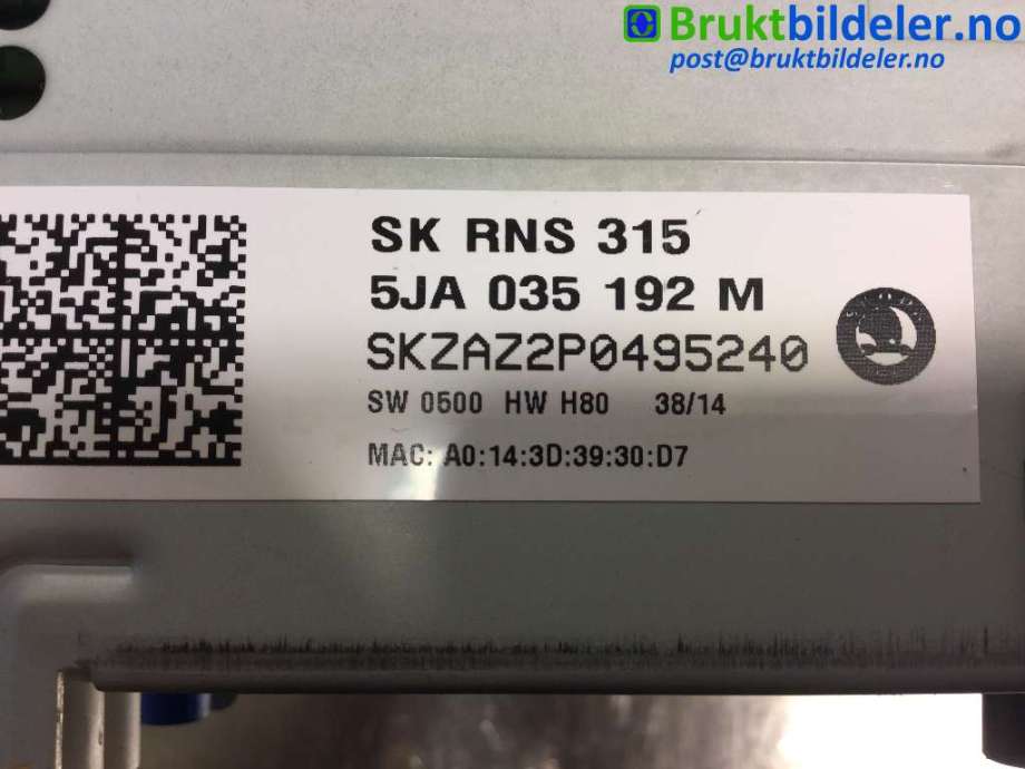 Bilstereo til Škoda Rapid 2012-2019 (SKODA|5JA 035 192 M|)