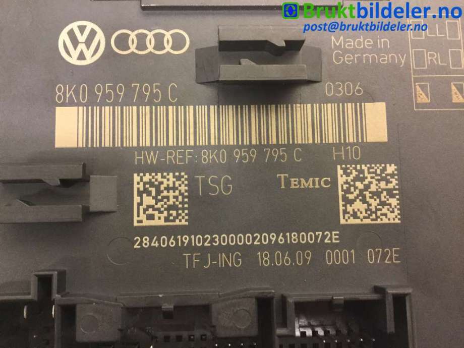 Styreenhet dør venstre foran til Audi A4 2007-2014 (Type IV) (B8) (B8) (AUDI|8K0 959 795 C|)