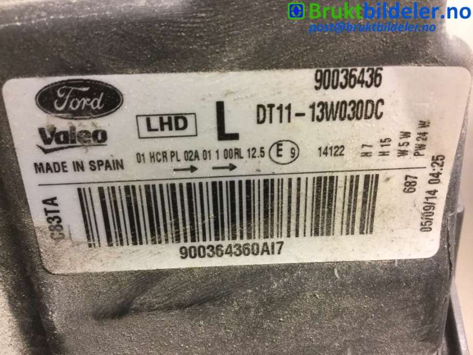 Frontlykt venstre halogen til Ford Transit Connect 2013-2018 Type II, Fase 1  (FORD|DT11-13W030-DC|90036436|)
