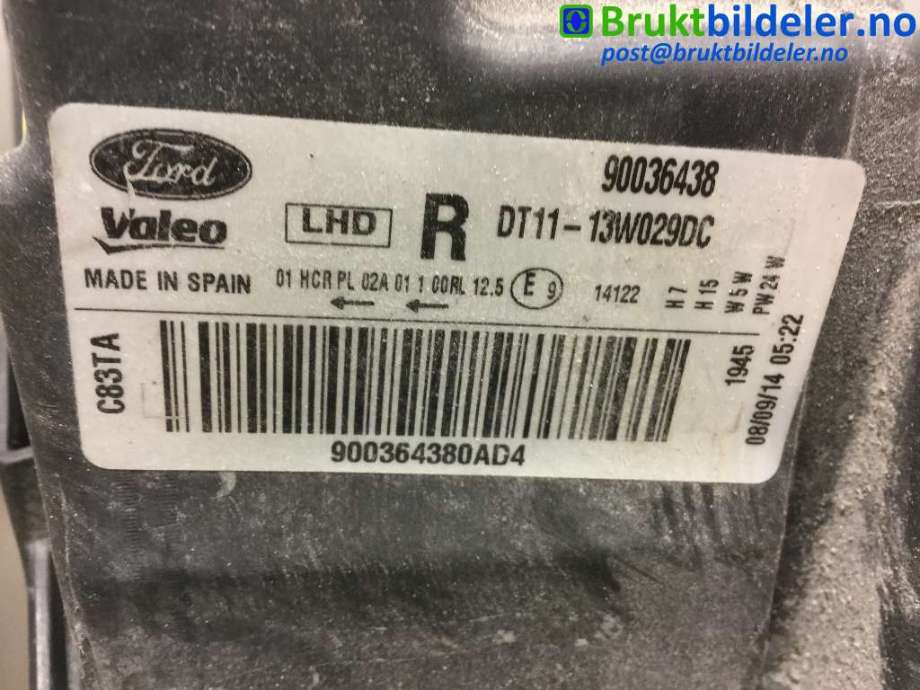 Frontlykt høyre halogen til Ford Transit Connect 2013-2018 Type II, Fase 1 (FORD|DT11-13W029-DC|90036438|)