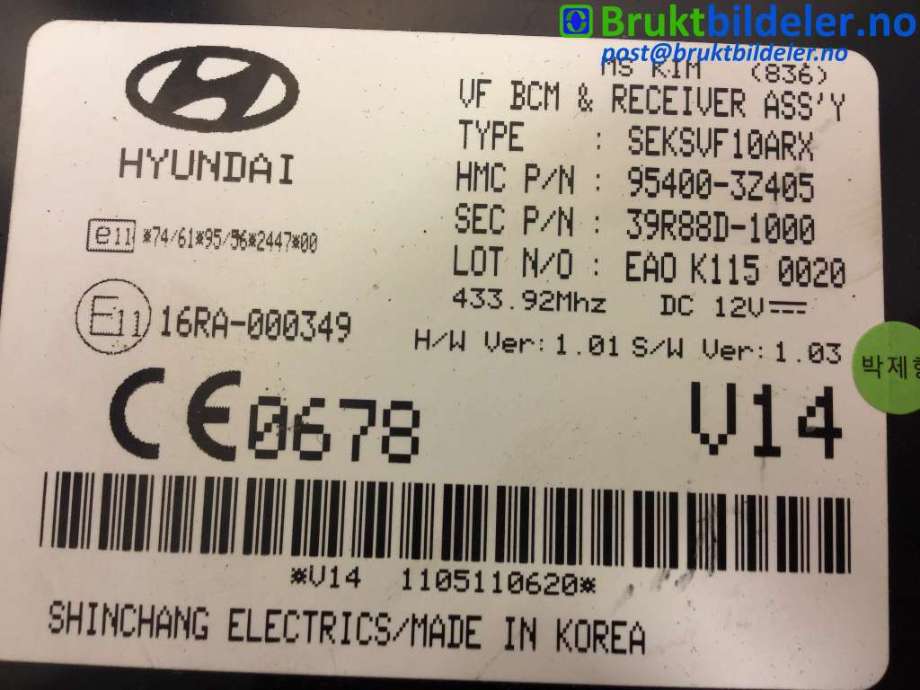 Styreenhet comfort (BCM) til Hyundai i40 2012-2017  (HYUNDAI|954003Z405||39R88D1000)