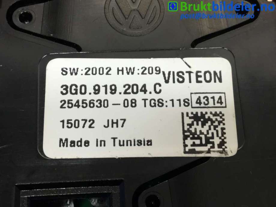 Instrument klokke til VW Passat 2015-2019 (Fase 1) (B8) (B8) (VOLKSWAGEN|3G0919204C|)