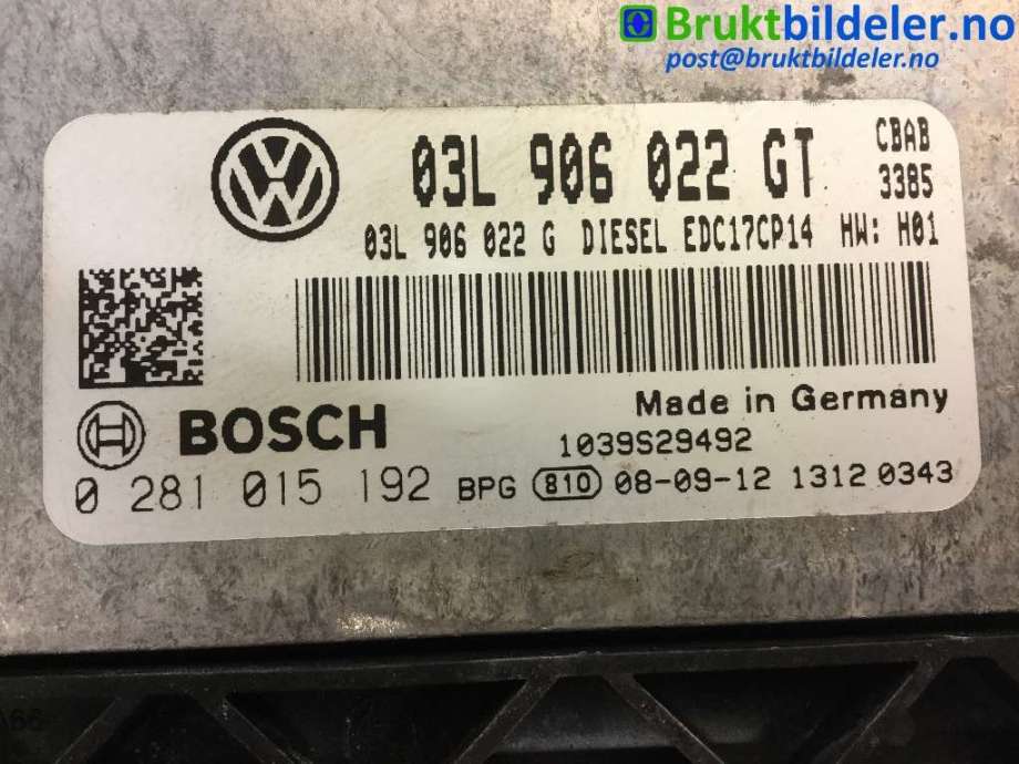 Styreenhet motor til VW Tiguan 2007-2011 (Type I, Fase 1)  (VOLKSWAGEN|03L906022GT|0281015192|)