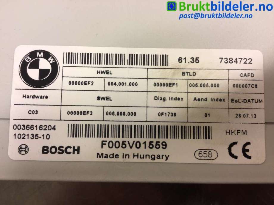 Styreenhet elektrisk bakluke til BMW 3-Serie 2012-2018 (F30/F31/F34) (F30/F31/F34) (BMW|61 35 7 384 722|F 005 V01 559|)