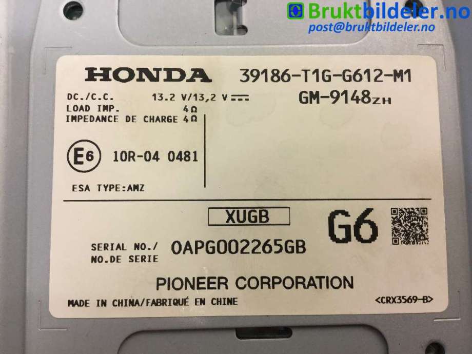 Bilstereo forsterker til Honda CR-V 2012-2018 (Type IV) (HONDA|39186-T1G-G612-M1|0IPG002265GB|)