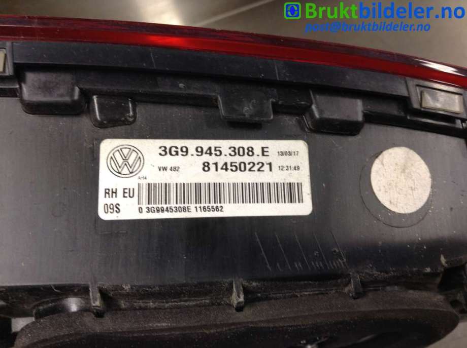Baklykt høyre indre til VW Passat 2015-2019 (Fase 1) (B8) (B8) (VOLKSWAGEN|3G9 945 308 E|81450221|)
