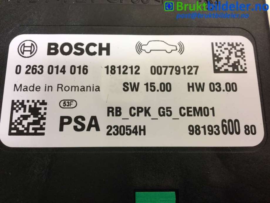 Styreenhet parkering til Peugeot 3008 2016-->> (Type II)  (PEUGEOT|9819360080|0263014016|)
