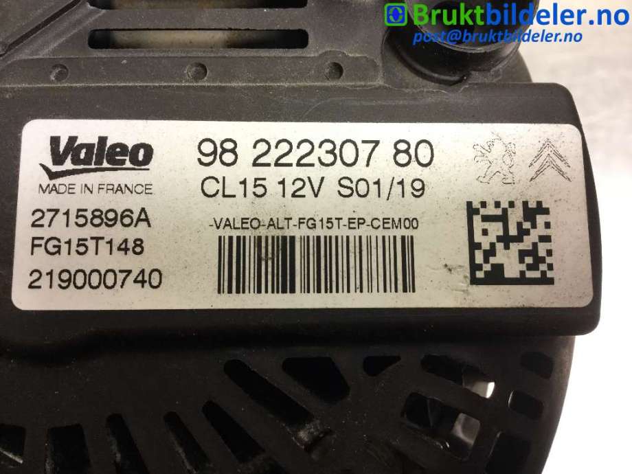 Dynamo til Peugeot 3008 2016-->> (Type II) (PEUGEOT|9822230780|2715896A|FG15T148)