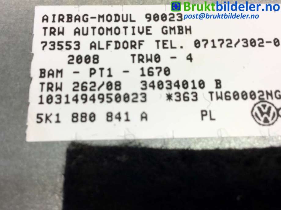 Airbag kne til VW Golf VI 2008-2012  (VOLKSWAGEN|5K1880841A|)