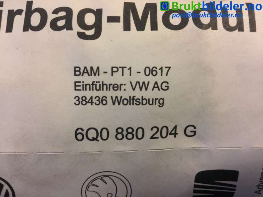 Airbag passasjer til VW Polo 2005-2009 (Type IV, Fase 2)  (VOLKSWAGEN|6Q0880204G|)