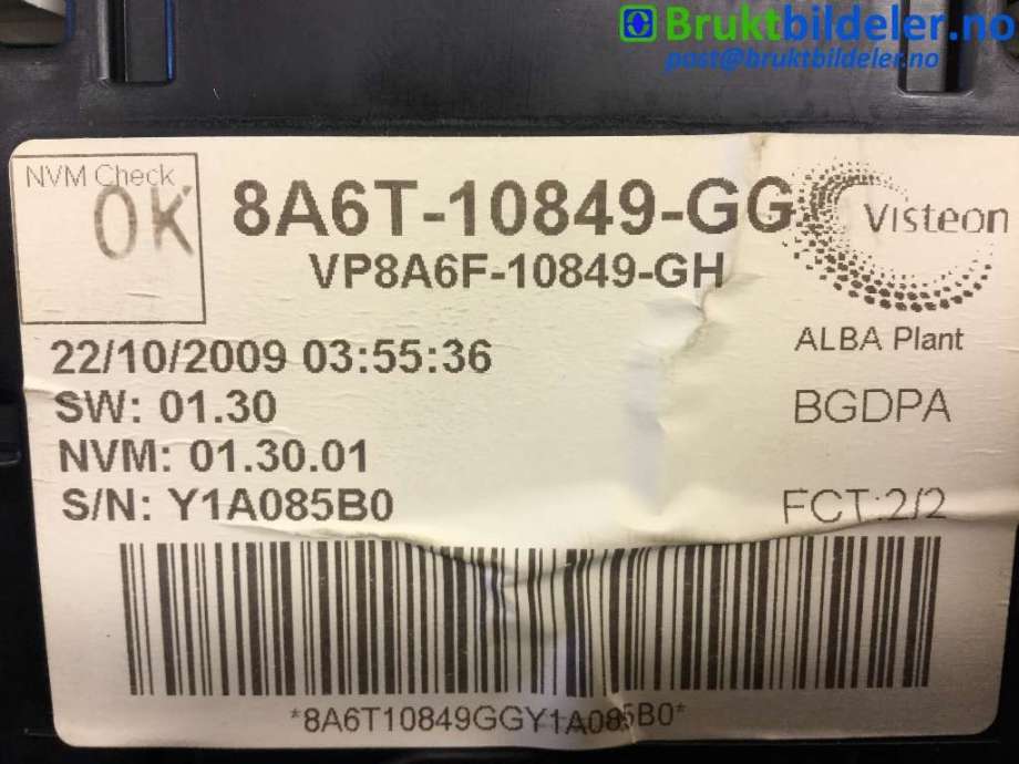 Instrumentpanel til Ford Fiesta 2008-2012 (Type VI, Fase 1) (FORD|8A6T-10849-GG|)