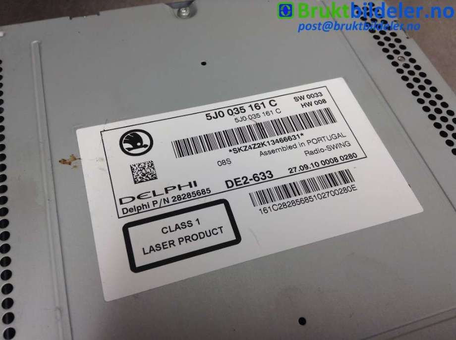 Bilstereo til Škoda Fabia 2010-2014 (Type II, Fase 2)  (SKODA|5J0 035 161 C|28285685|)