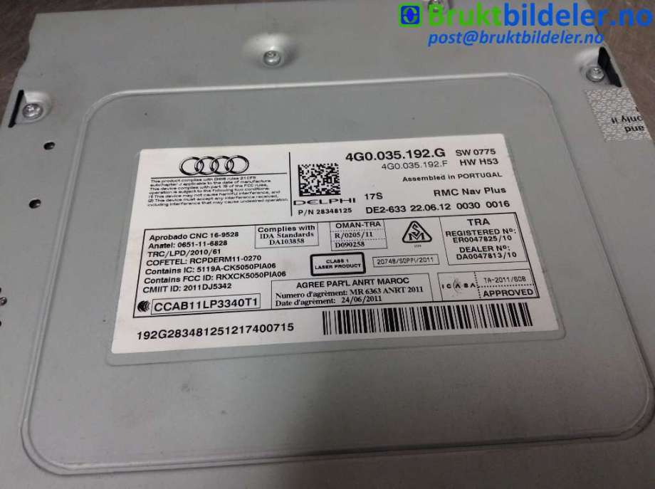 Bilstereo til Audi A6 2011-2014 (Type IV, Fase 1) (C7) (C7) (AUDI|4G0 035 192 G|28348125|)