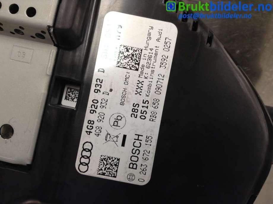 Instrumentpanel til Audi A6 2011-2014 (Type IV, Fase 1) (C7) (C7) (AUDI|4G8 920 932 D|0 263 672 155|)