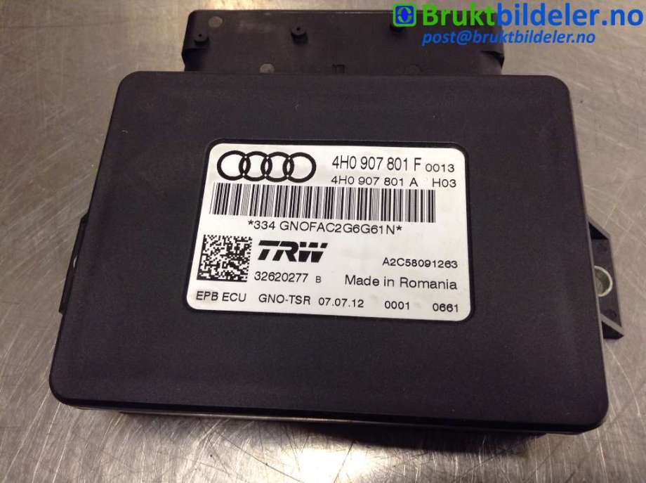 Styreenhet elektrisk parkbrems (EPB - Electric Parking Brake) til Audi A6 2011-2014 (Type IV, Fase 1) (C7) (C7) (AUDI|4H0 907 801 F|32620277 B|)