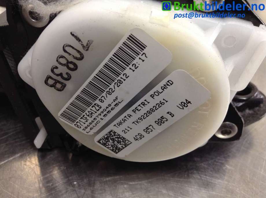 Sikkerhetsbelte bak høyre til Audi A6 2011-2014 (Type IV, Fase 1) (C7) (C7) (AUDI|4G8 857 805 B|TK922882261|)