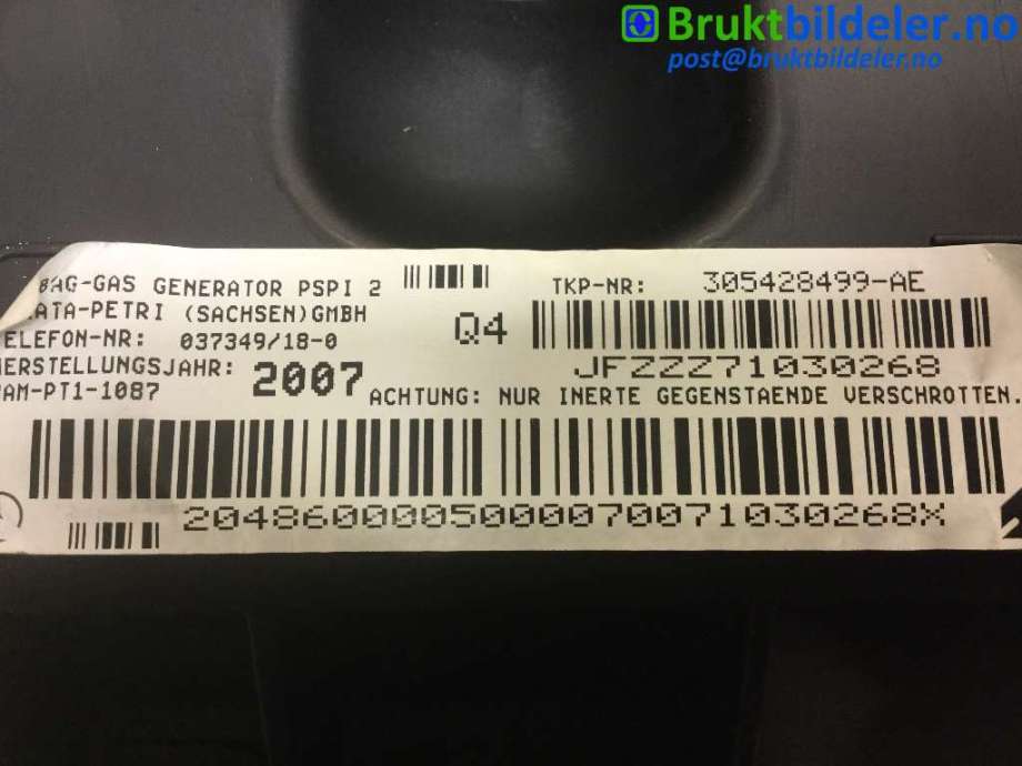 Airbag passasjer til Mercedes C-Klasse 2007-2011 (Fase 1) (W204) (W204) (MERCEDES||305429010|305428499AE)