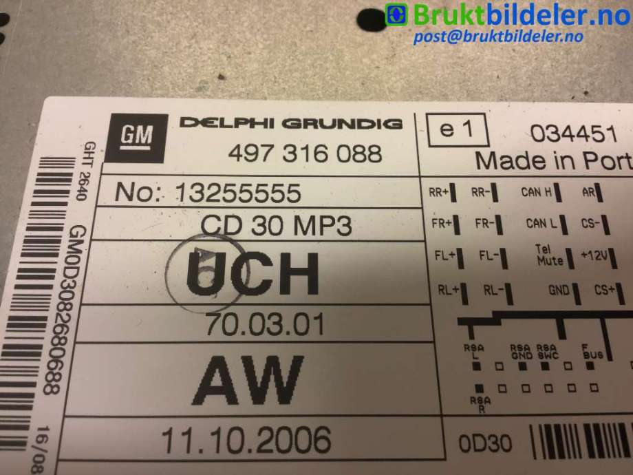 Bilstereo til Opel Zafira B 2005-2011 (OPEL|13255555|497 316 088|)