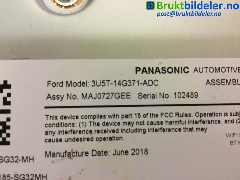 Styreenhet diverse til Ford Transit Connect 2018-->> Type II, Fase 2  (FORD|3V5T14G371ADC|CL-MJM7E4AEE|)