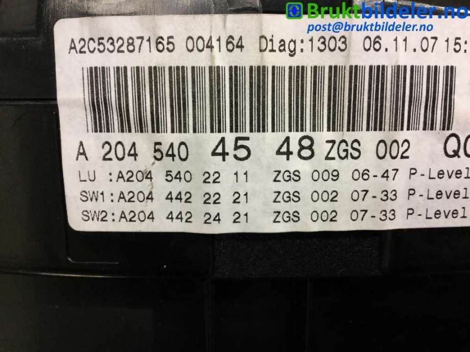 Instrumentpanel til Mercedes C-Klasse 2007-2011 (Fase 1) (W204) (W204) (MERCEDES|A 204 540 45 48|A2C53284165|)