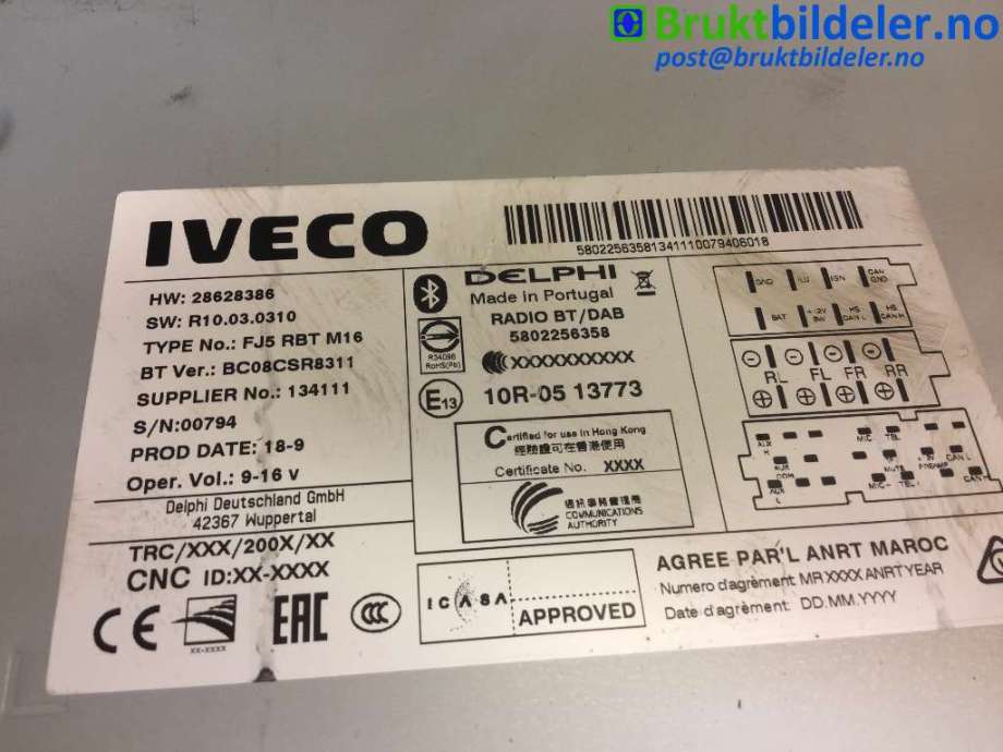Bilstereo til Iveco Daily 2014-->> (Type VI)  (IVECO||28628386)