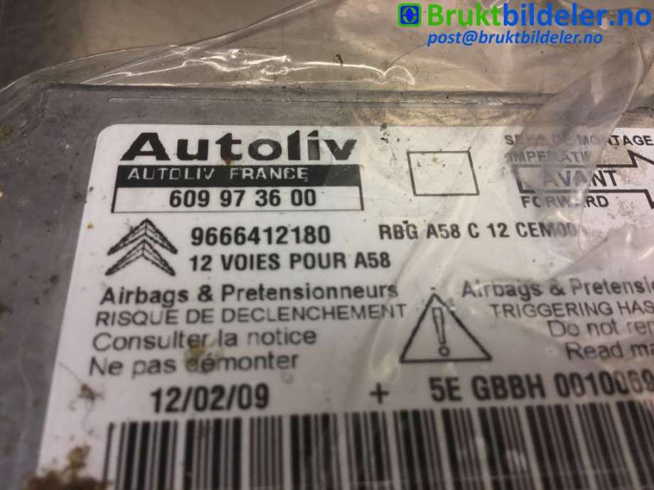 Airbag elektronikk til Citroën C3, Picasso 2009-2017 (CITROEN|9666412180|609973600|)