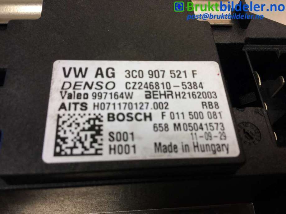 Varmeapparat motstand til Audi A3 2009-2012 (Type II, Fase 2) (AUDI|3C0 907 521 F|CZ246810-5384|F 011 500 081)