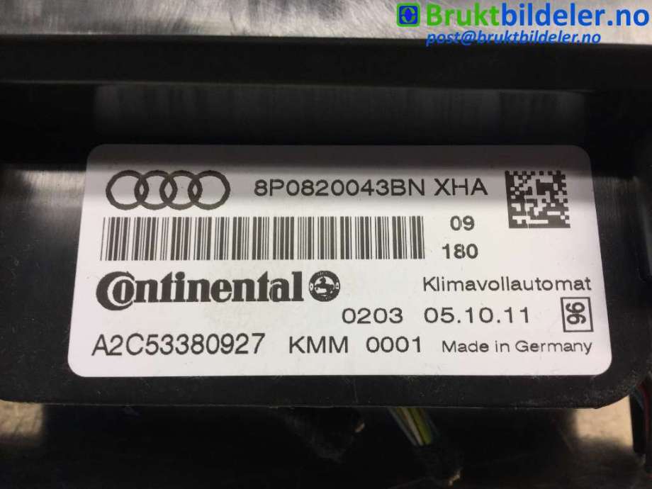 Varmeapparat betjening til Audi A3 2009-2012 (Type II, Fase 2) (AUDI|8P0 820 043 BN|A2C53380927|)
