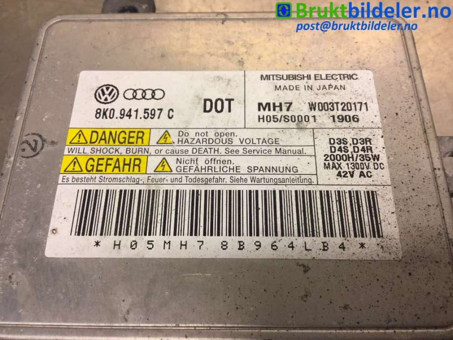 Styreenhet xenon/ballast til Audi A3 2009-2012 (Type II, Fase 2)  (AUDI|8K0 941 597 C|W003T20171|)
